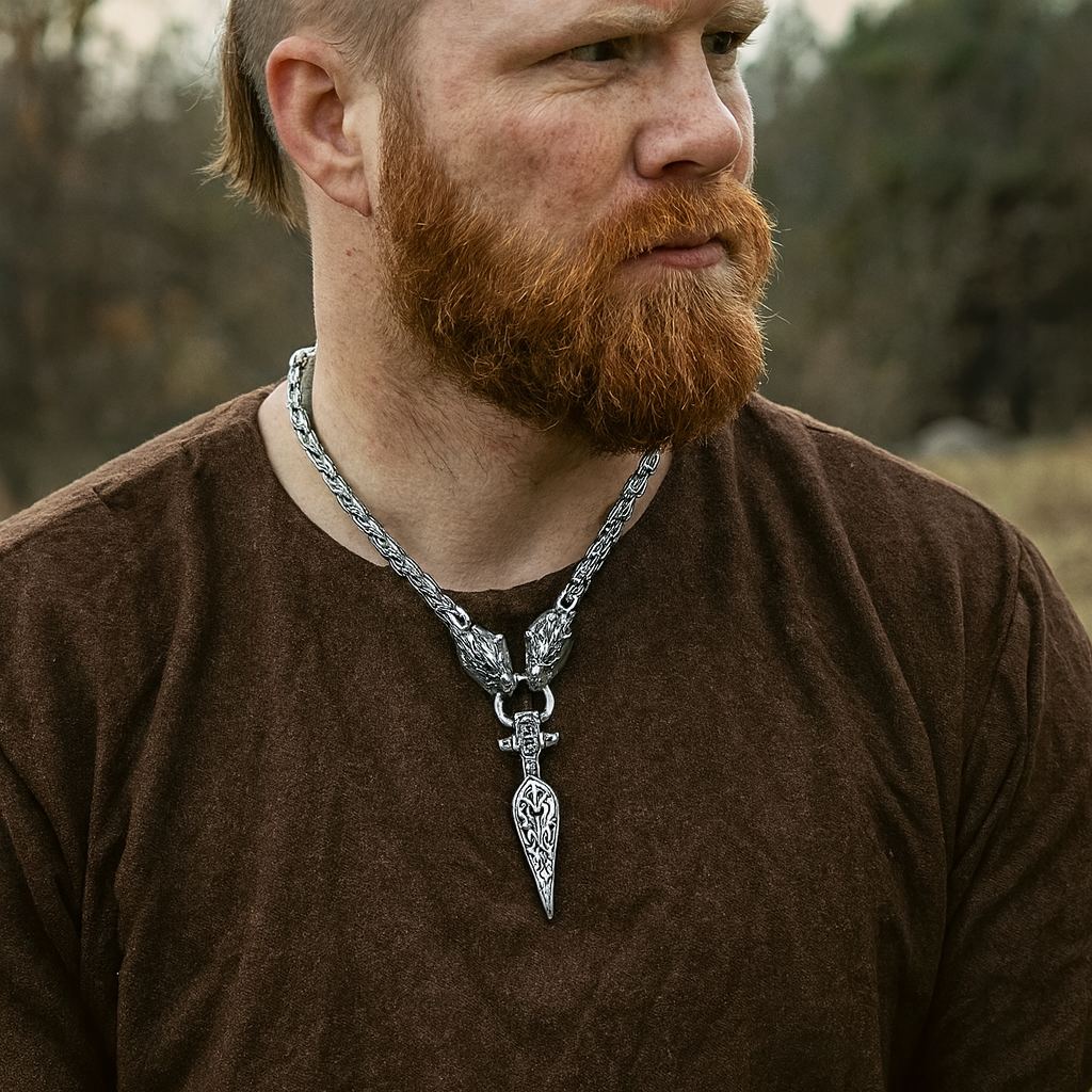 Viking Wolf Or Dragon Necklace – Spear Pendant with Stainless King Chain