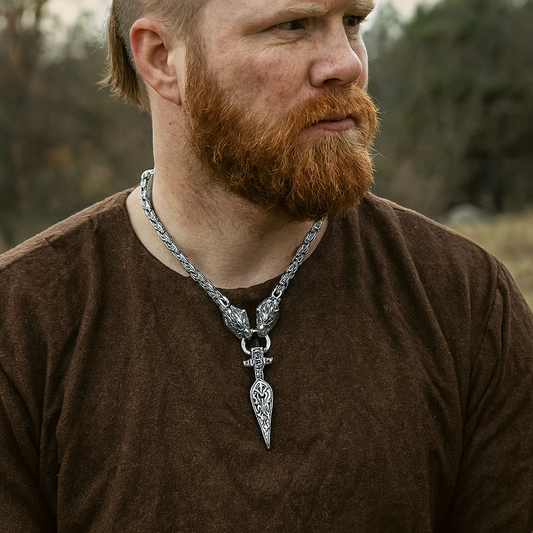 Viking Wolf Or Dragon Necklace – Spear Pendant with Stainless King Chain