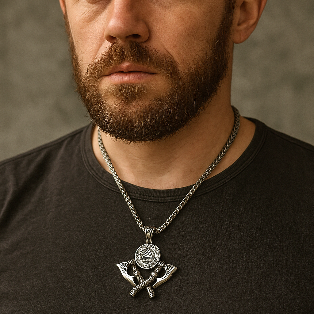 Nordic Valor: Exquisite Double Axe Pendant Necklace