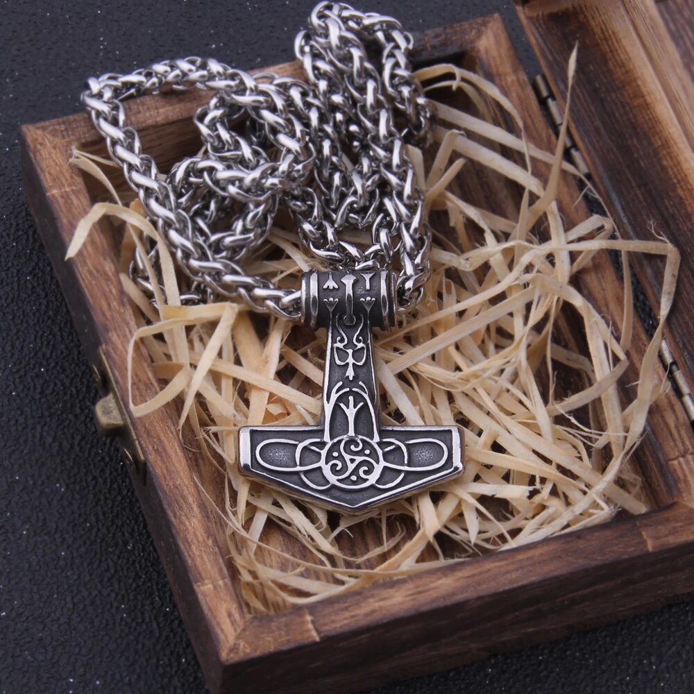 Gold Tone Mjolnir Necklace