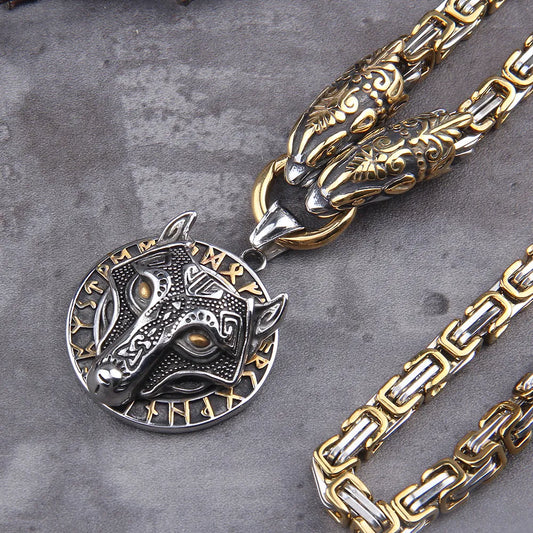 Stainless Steel Viking Wolf Amulet Necklace: Never Fade, King Chain