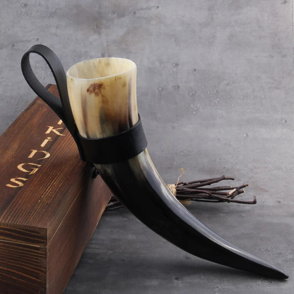 Viking Essence: Real Viking Drinking Horn Mug with Leather Case