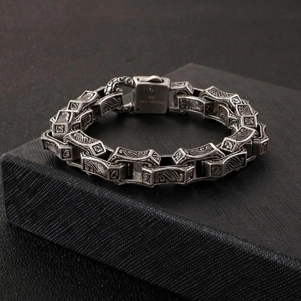 Vintage Square Bracelet: Stainless Steel, Black Cuff, Punk Fashion