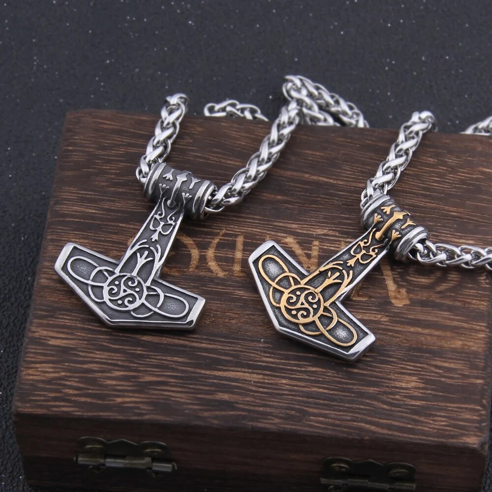 Gold Tone Mjolnir Necklace