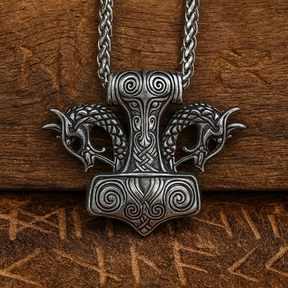 Thor's Hammer Mjolnir Necklace: Never Fade, Viking Dragon