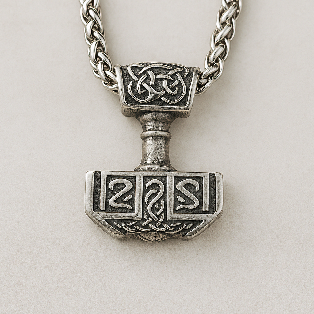 Thor's Hammer Necklace: Stainless Steel, Viking with Celtic-Knot