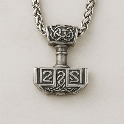 Thor's Hammer Necklace: Stainless Steel, Viking with Celtic-Knot