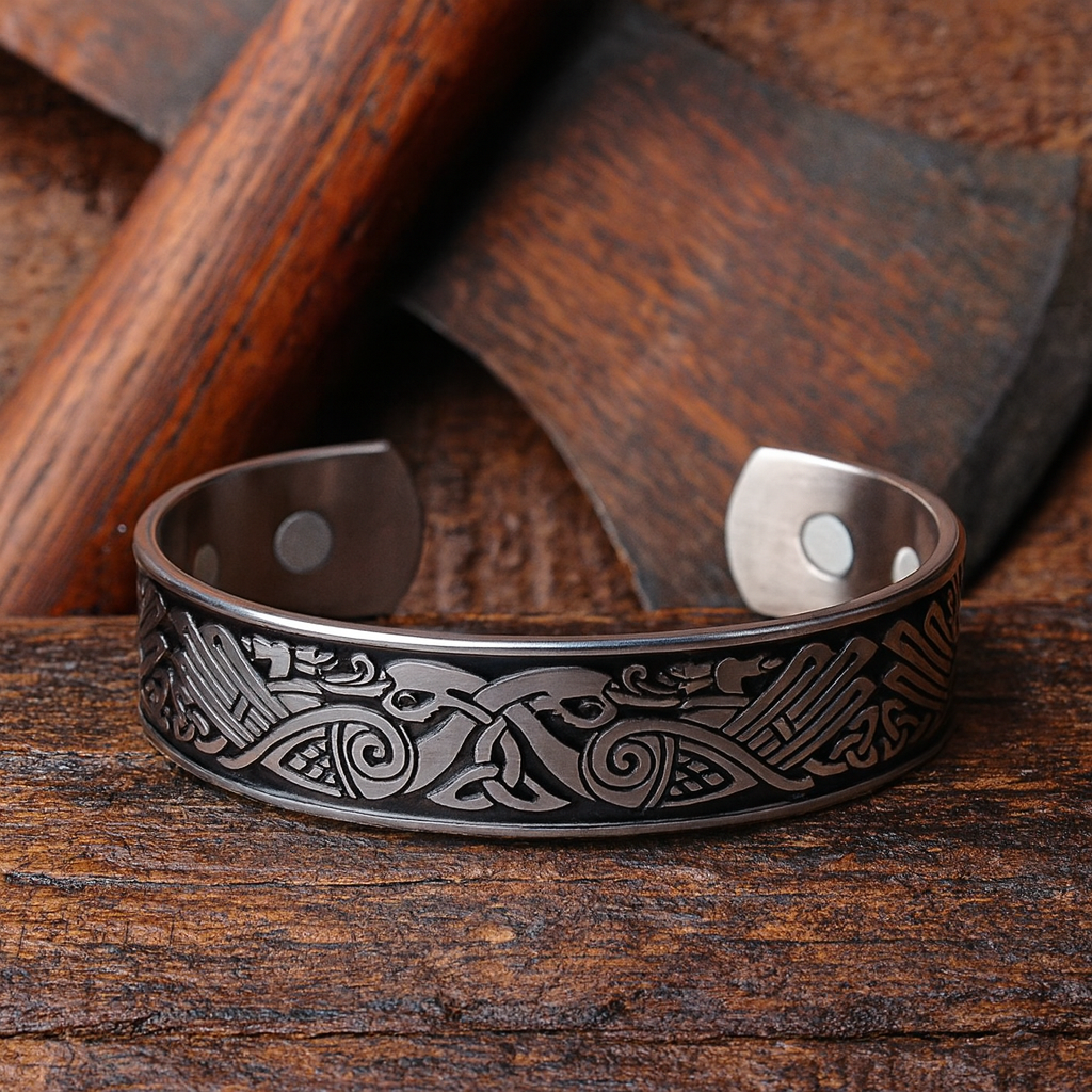 Handmade Nordic Raven Bangle: Stainless Stee