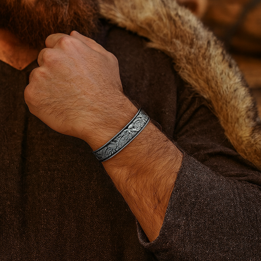 Handmade Nordic Raven Bangle: Stainless Stee