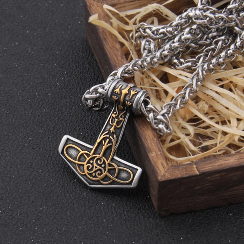 Gold Tone Mjolnir Necklace