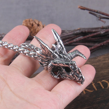 Dragon Skull Necklace: Stainless Steel Men's Punk Jewelry