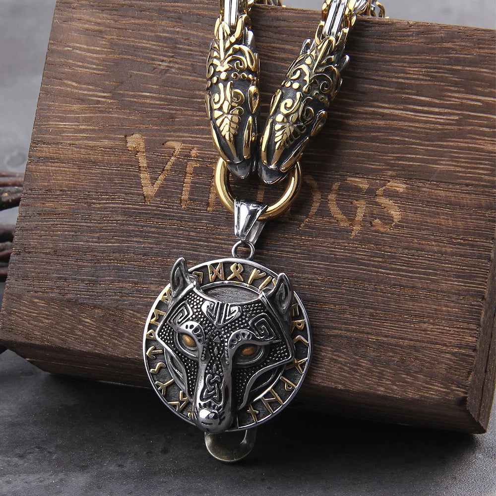 Stainless Steel Viking Wolf Amulet Necklace: Never Fade, King Chain