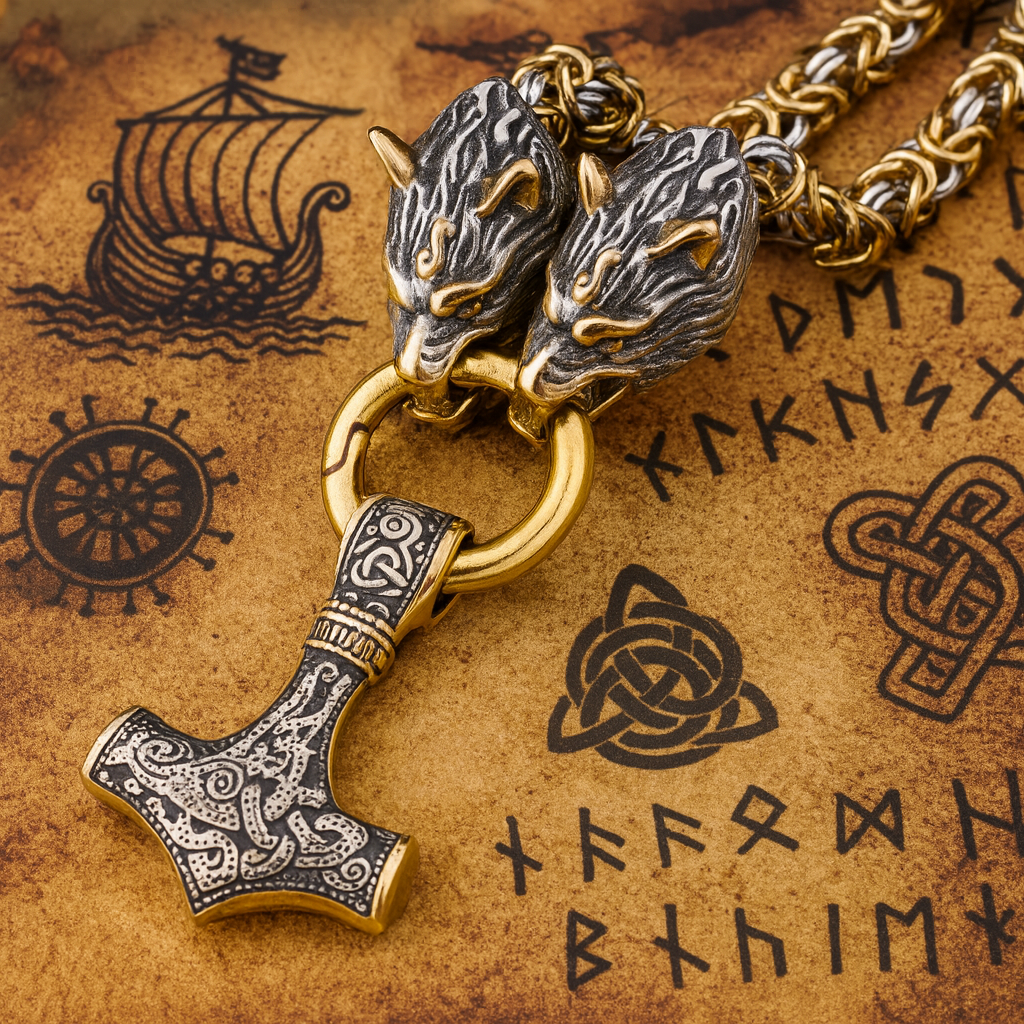 Wolf King Thor’s Hammer Necklace – Viking Amulet