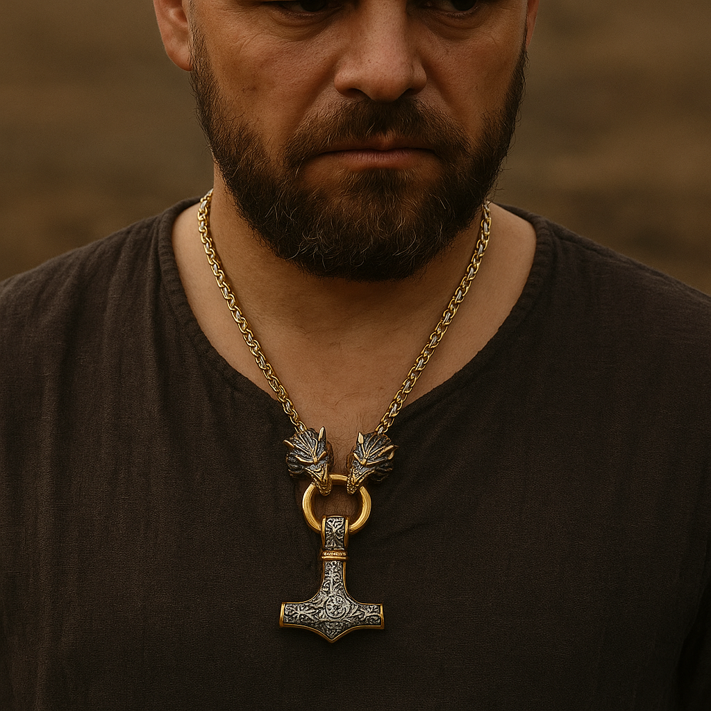 Odin’s Wolves & Mjölnir Necklace