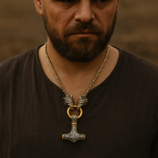 Odin’s Wolves & Mjölnir Necklace