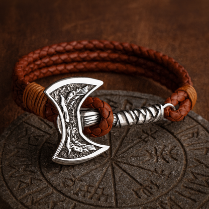 Norse Hatchet Leather Bracelet: Stainless Steel, Multi-layer, Self-defense