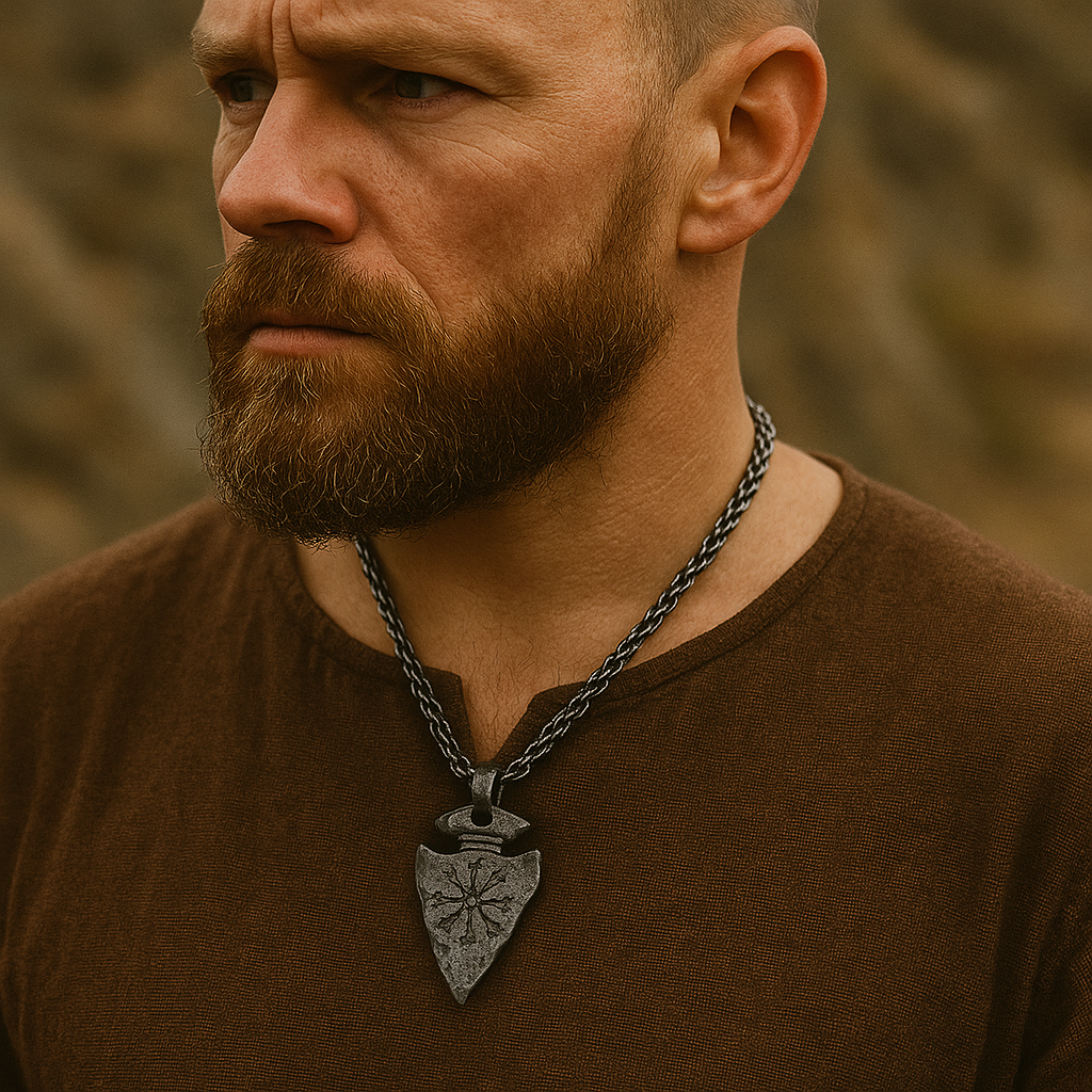 Vegvisir Viking Spear Necklace – Norse Compass Pendant with Chain
