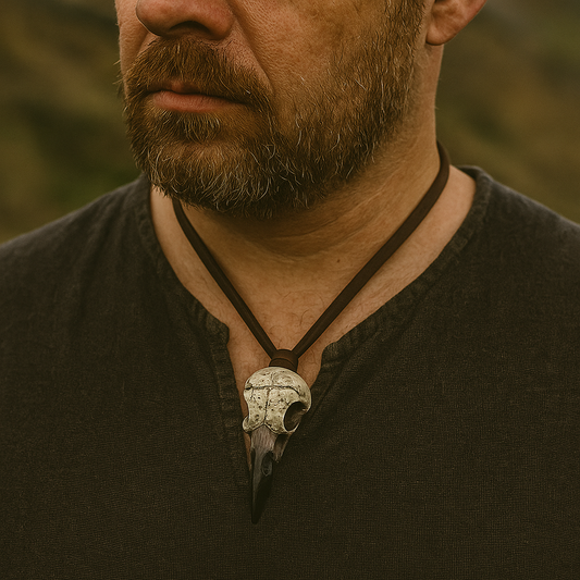 Gothic Raven Skull 3D Necklace with Leather Cord