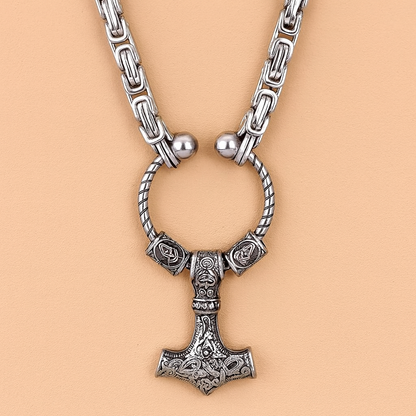 Norse King's Chain – Viking Thor Hammer Necklace with Valknut