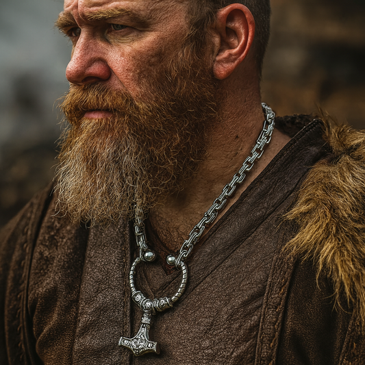 Norse King's Chain – Viking Thor Hammer Necklace with Valknut