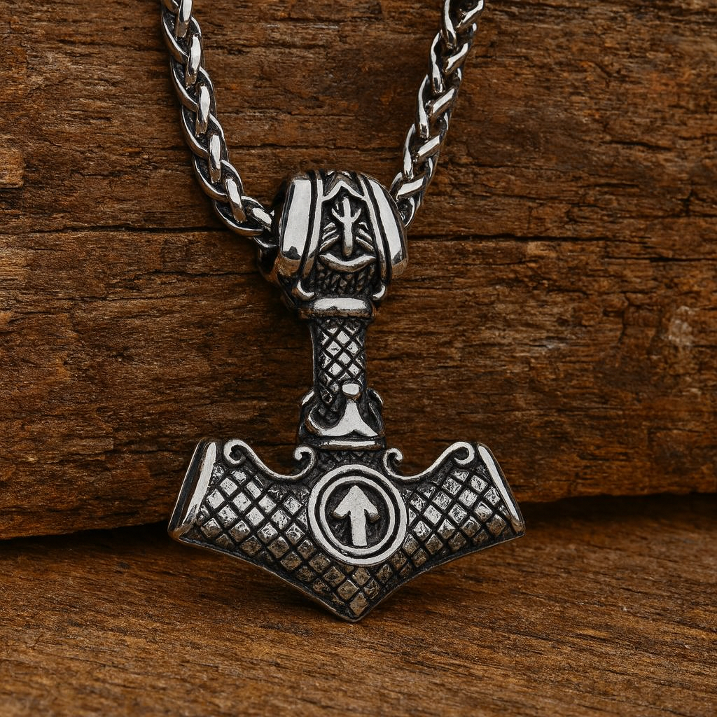 Tiwaz Rune Mjölnir Necklace – Norse Thor’s Hammer Pendant
