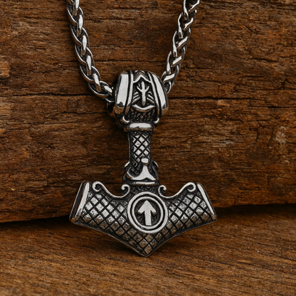 Tiwaz Rune Mjölnir Necklace – Norse Thor’s Hammer Pendant