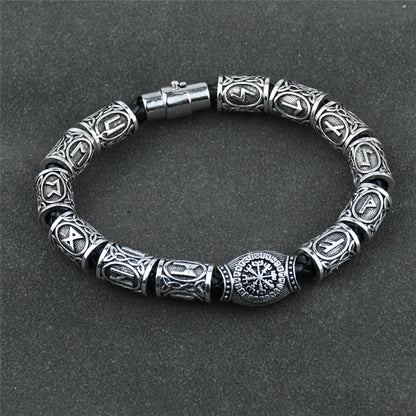 Norse Runes Bracelet: 13Pcs Beads, Vegvisir Compass, Viking Amulet