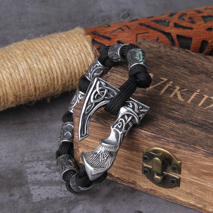 Never Fade Viking Axe punk beads bracelet for men stainless steel fashion climbing rope Jewelry