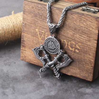 Nordic Valor: Exquisite Double Axe Pendant Necklace