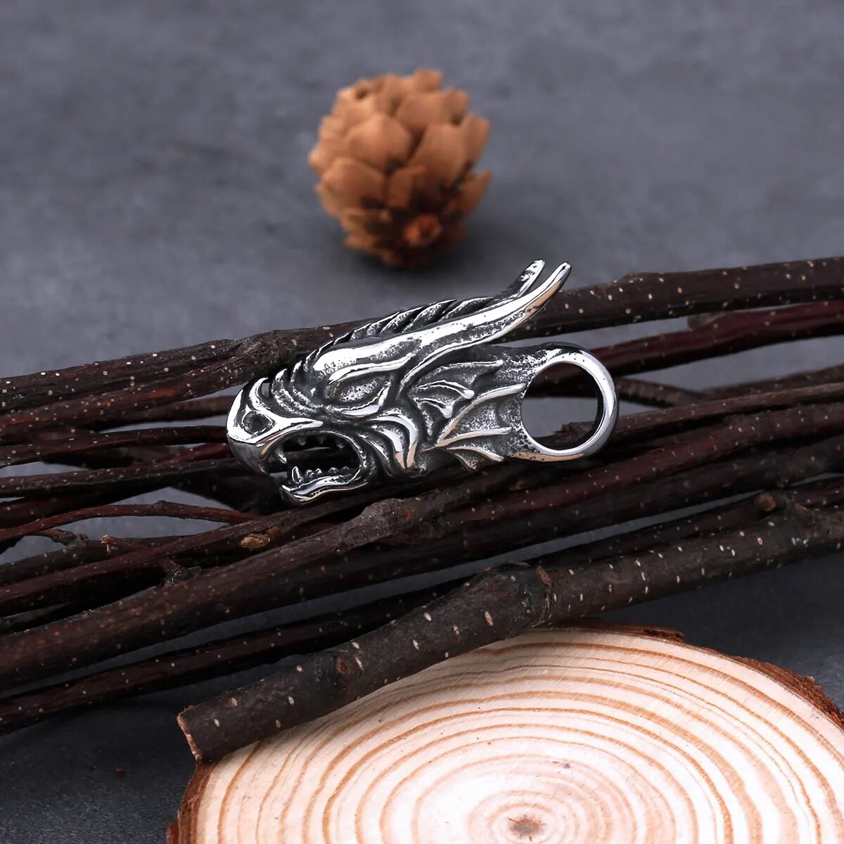 Nordic Dragon Rhythm: Stainless Steel Viking Dragon Head Necklace - Men's Fashion Hip Hop Amulet Biker Pendant