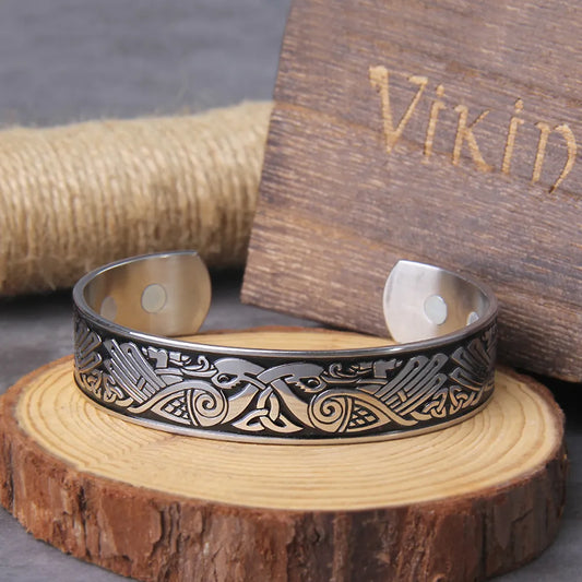 Handmade Nordic Raven Bangle: Stainless Stee