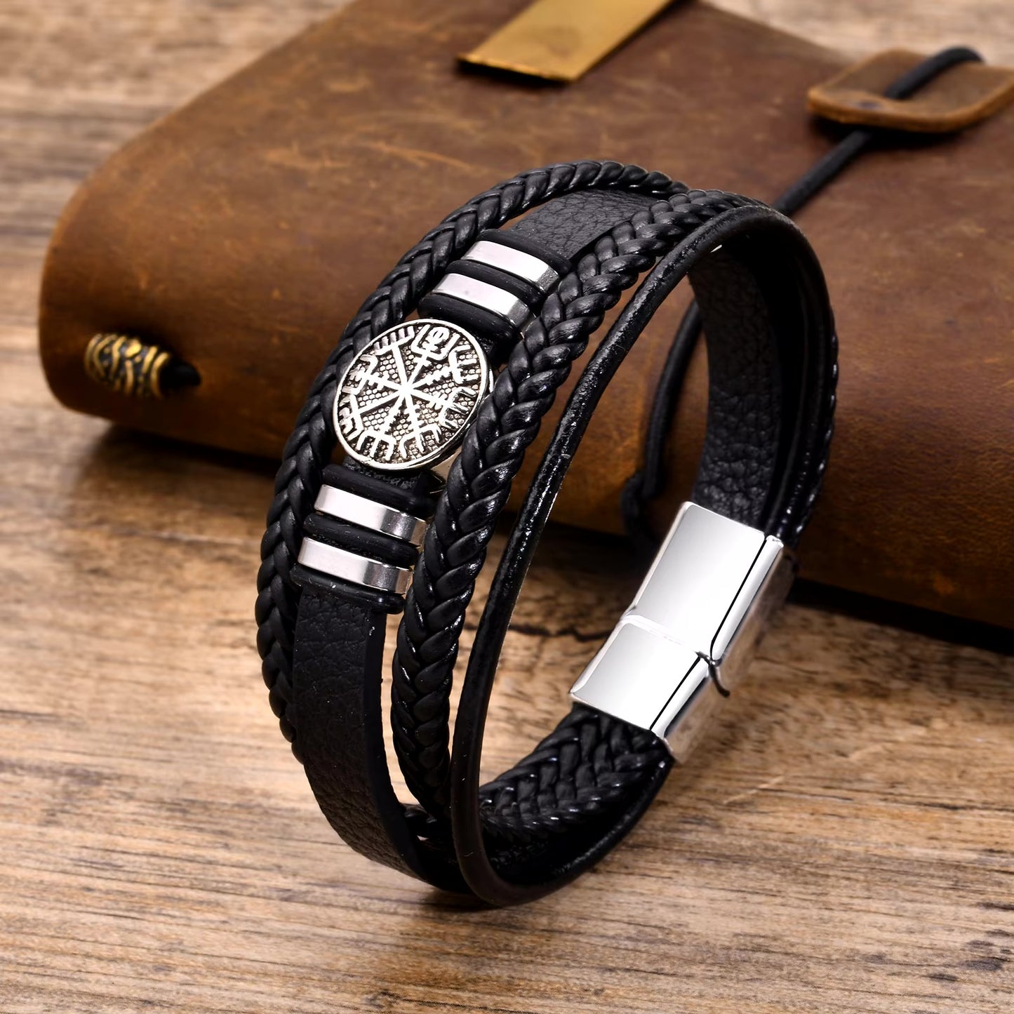 Viking Compass Leather Bracelet