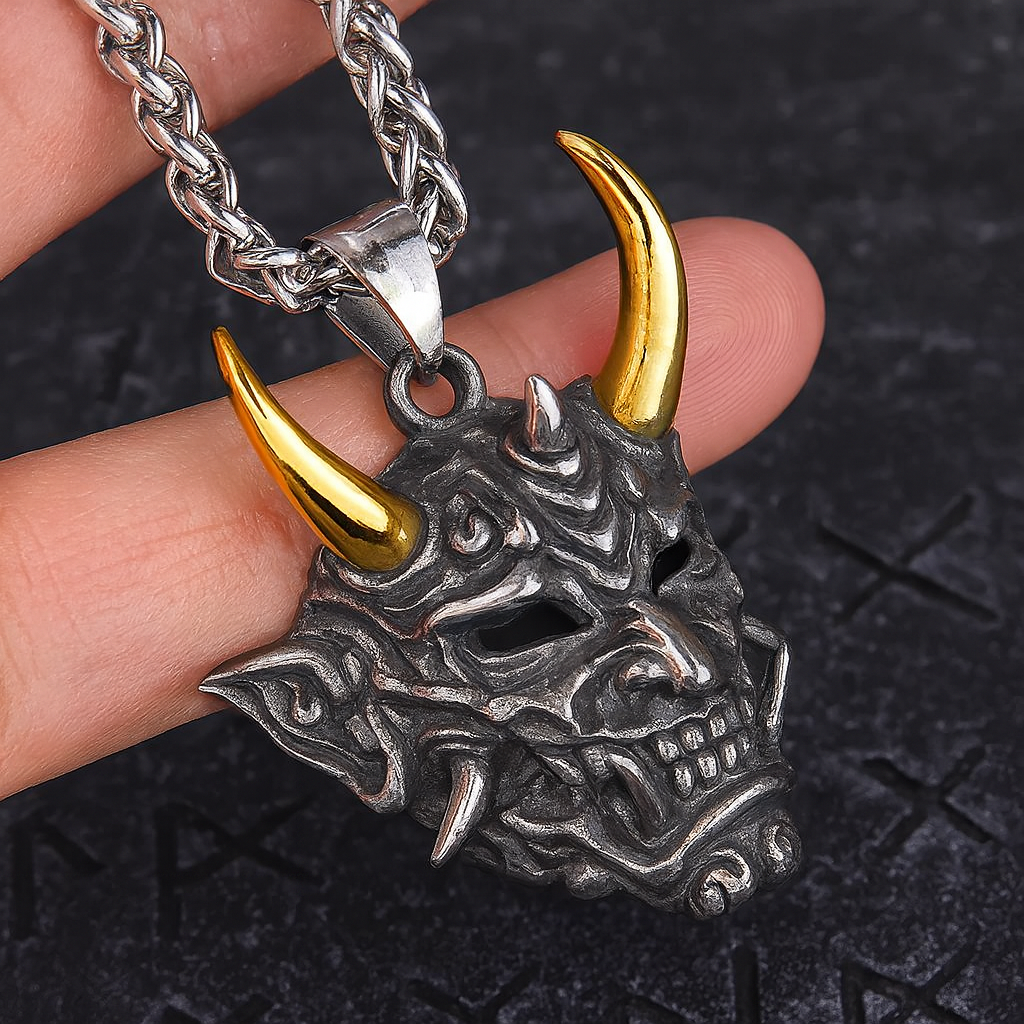 Oni Mask Demon Necklace – Pendant for Men