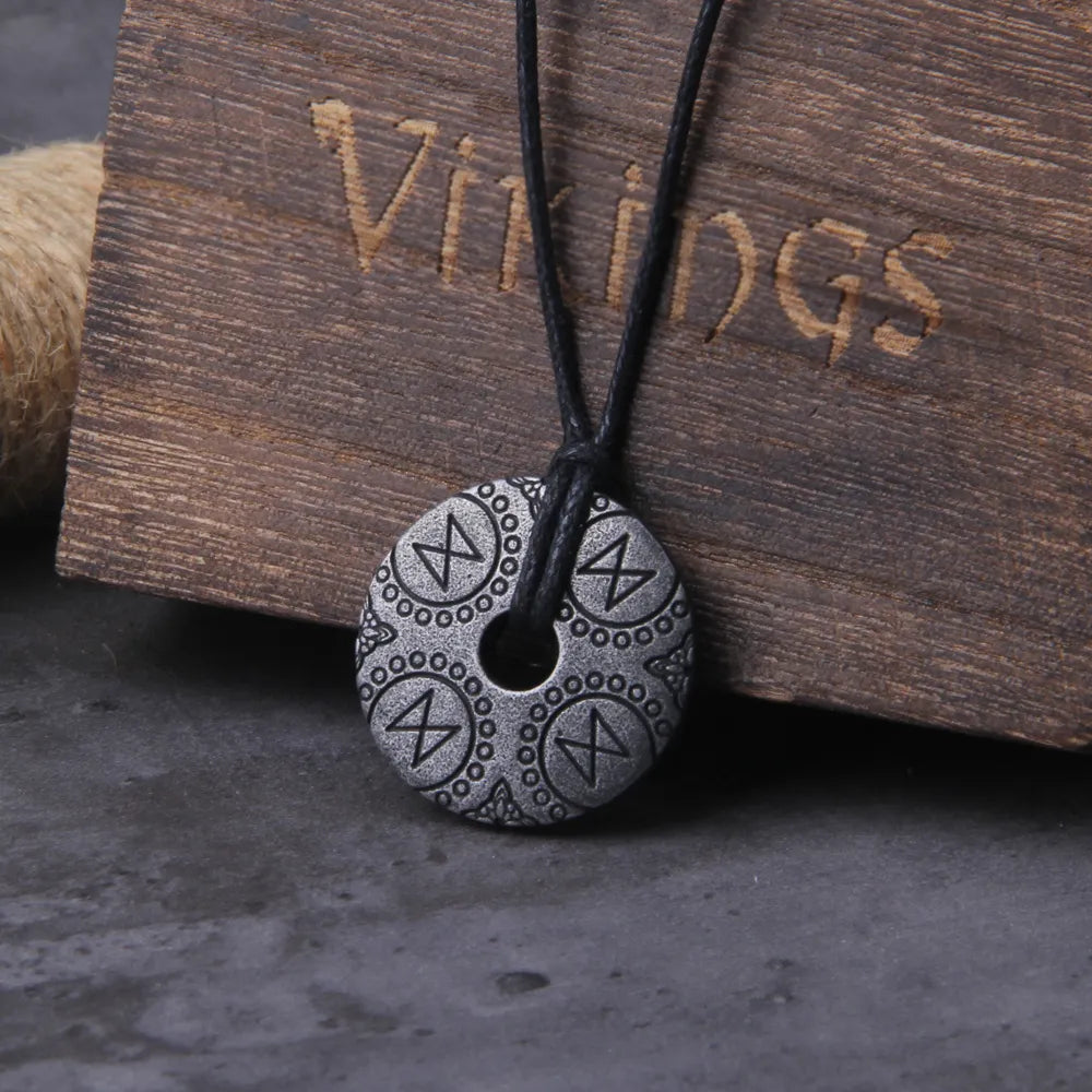 Gray Viking Rune Pendant: Never Fade Necklace - Adjustable Chain