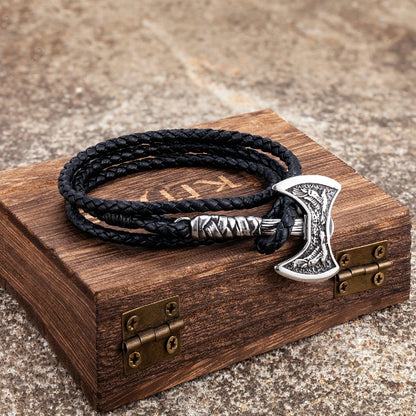 Norse Hatchet Leather Bracelet: Stainless Steel, Multi-layer, Self-defense