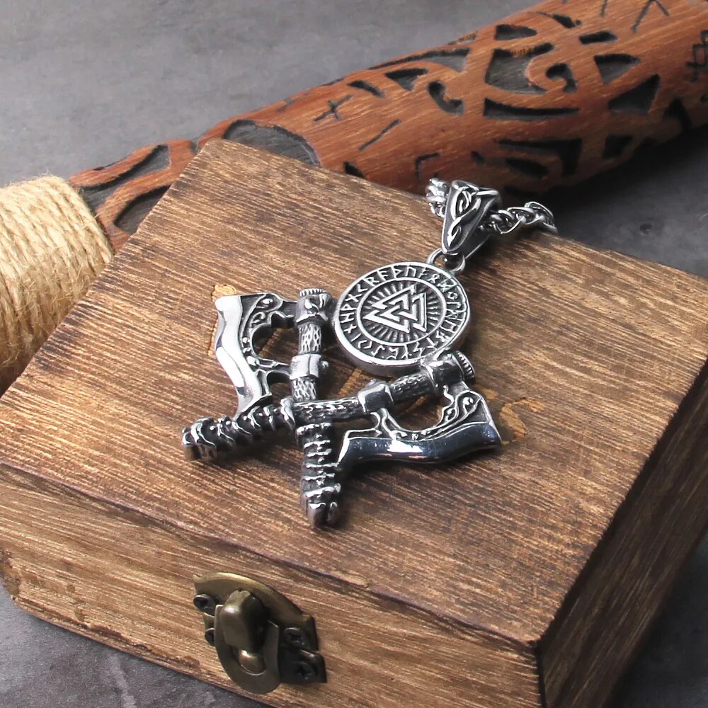 Nordic Valor: Exquisite Double Axe Pendant Necklace