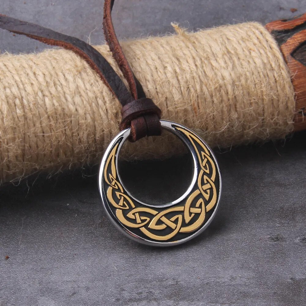 Celtic Knot Round Pendant: Never Fade Necklace with Adjustable Leather Cord