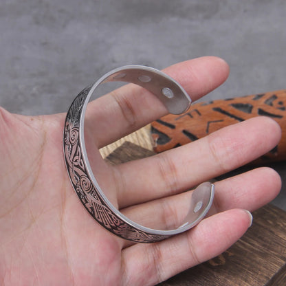 Handmade Nordic Raven Bangle: Stainless Stee