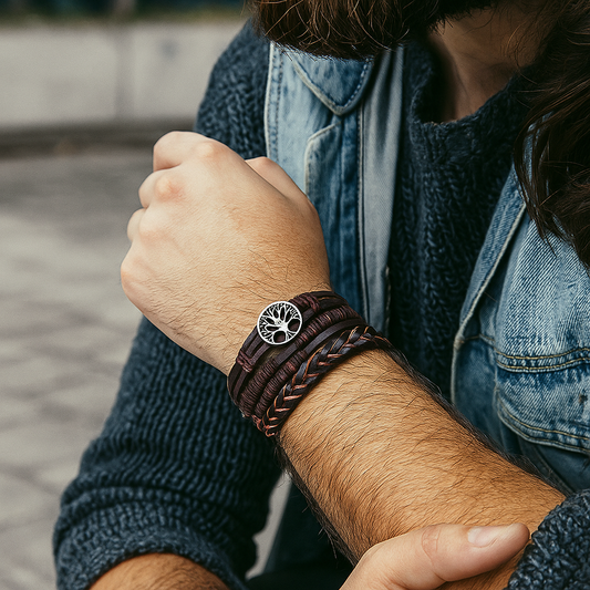 Tree of Life Leather Bracelet – Vintage Layers with Symbolic Meaning