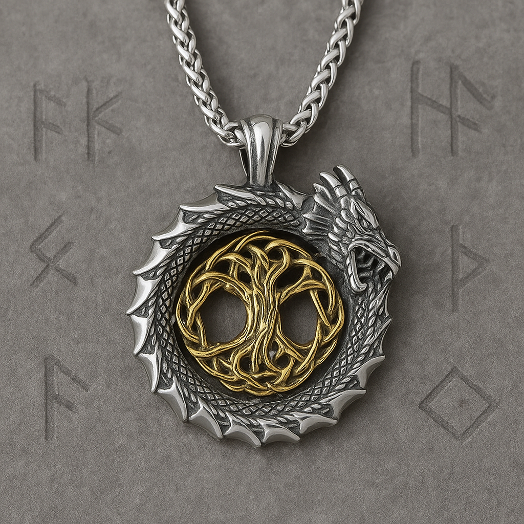 Ouroboros Tree of Life Necklace – Rotating Pendant
