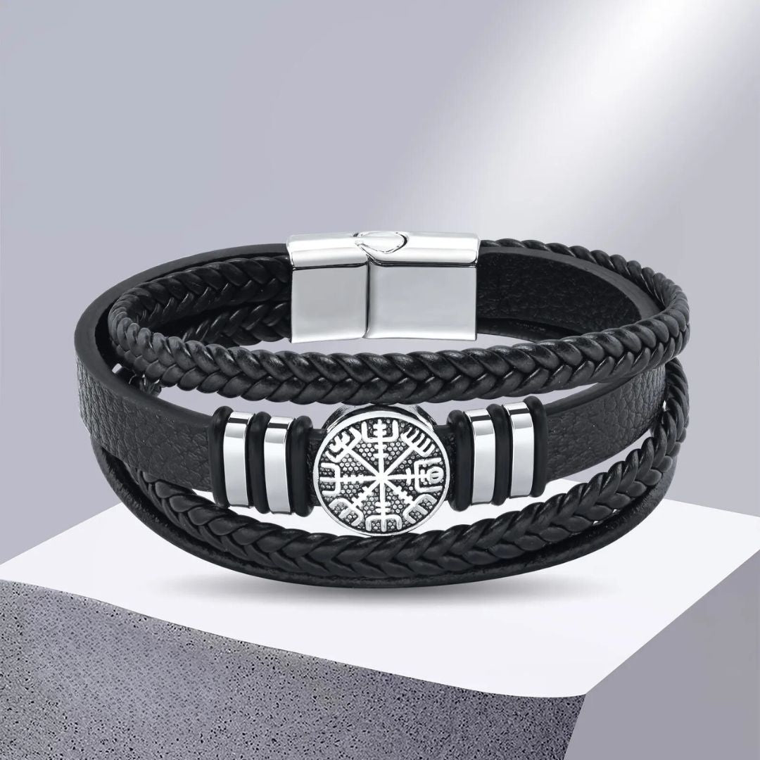 Viking Compass Leather Bracelet