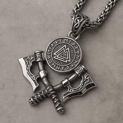 Nordic Valor: Exquisite Double Axe Pendant Necklace
