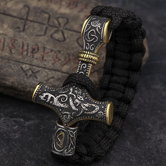 Stainless Steel Viking Mjolnir Bracelet Norse Runes
