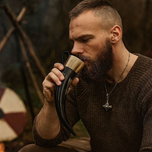 Viking Essence: Real Viking Drinking Horn Mug with Leather Case