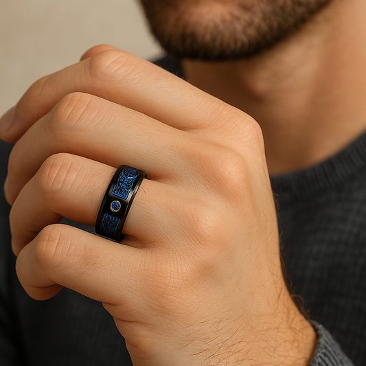 Celtic Ocean Blue Knot Tungsten Ring