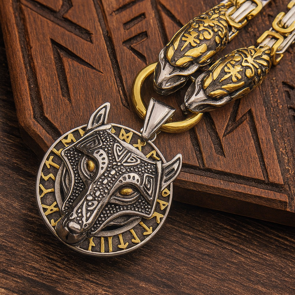 Viking King's Chain – Thor’s Hammer or Wolf Medallion Pendant