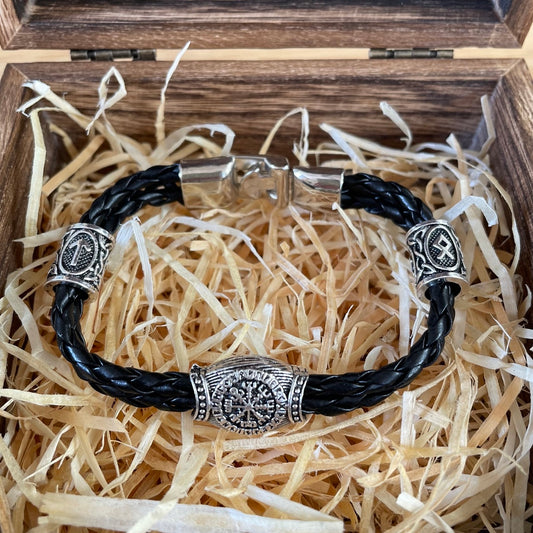 Compass Trinity Symbols Bracelet – Viking Runes & Vegvisir Compass